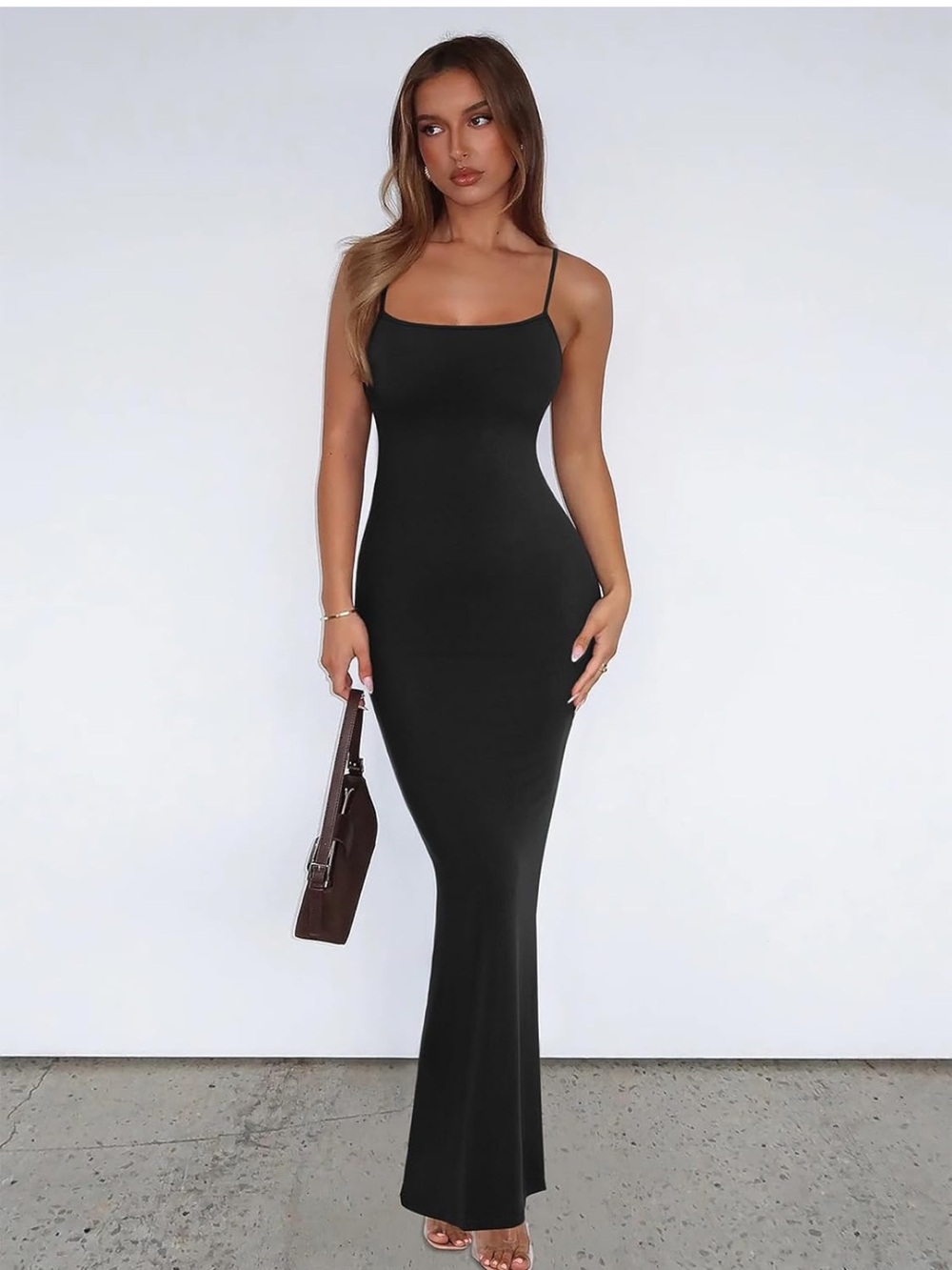 Black Slim Fit Spaghetti Strap Maxi Dress